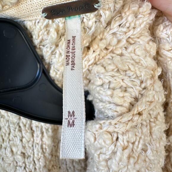 Free People Textured Bouclé Knit Cardigan M Open Front Oversized Cream Chunky - Picture 5 of 8